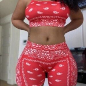 Two piece short set Paisley design red size medium